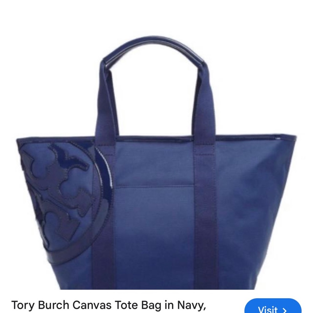 Tory Burch Blue Canvas Tote with Logo